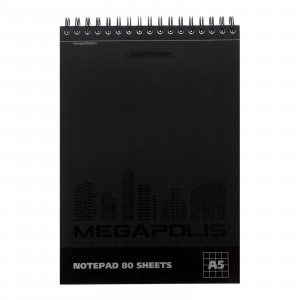 Блокнот А5, 80 листов в клетку, на гребне MEGAPOLIS, обложка мелованный картон, твин-лак, перфорация листов