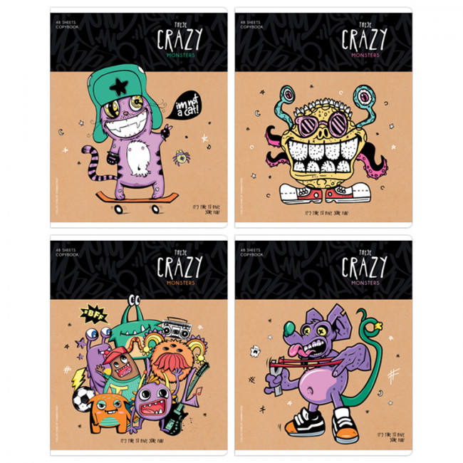 Тетрадь 48л., А5, клетка ArtSpace "Рисунки. Crazy monsters", ТВИН-лак Тетрадь 48л., А5, клетка ArtSpace "Рисунки. Crazy monsters", ТВИН-лак