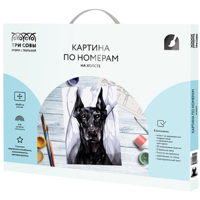 Картина по номерам на холсте ТРИ СОВЫ "Доберман", 40*50, с акриловыми красками и кистями Картина по номерам на холсте ТРИ СОВЫ "Доберман", 40*50, с акриловыми красками и кистями