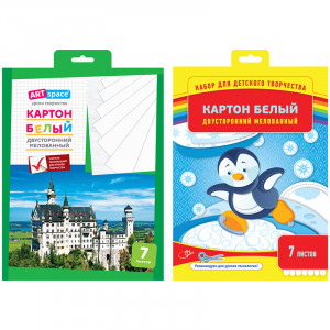 Картон белый двусторонний A4, ArtSpace, 7л., мелованный, в папке с европодвесом, Нкм7б_1093