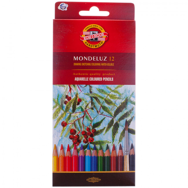 Карандаши акварельные Koh-I-Noor "Mondeluz", 12цв., заточен., картон, европодвес Карандаши акварельные Koh-I-Noor "Mondeluz", 12цв., заточен., картон, европодвес