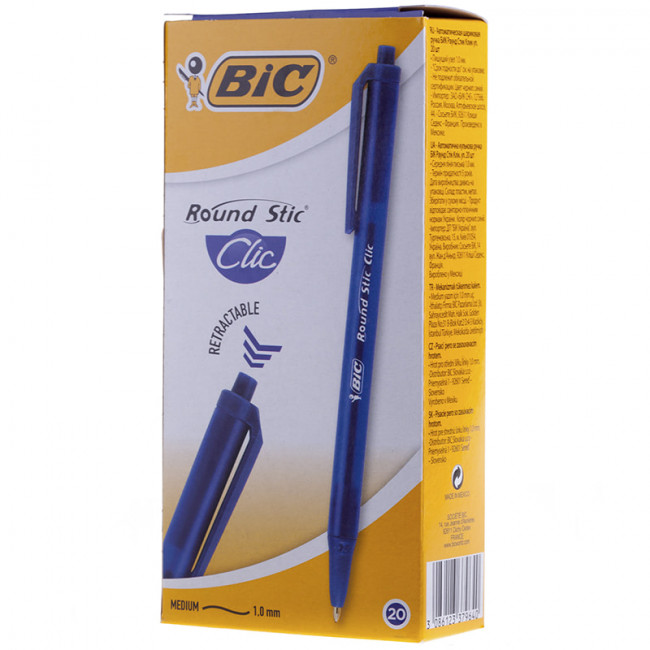 141772 Ручка шариковая BIC автомат. "Round Stic Clic", корпус голубой, толщ.письма 0,4мм, 926376, синяя
