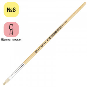 Кисть щетина, ArtSpace, плоская №06, пакет, европодвес