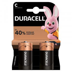Батарейки DURACELL C LR14, КОМПЛЕКТ 2шт., в блистере, 1.5В, (самые мощные щелочные батарейки)