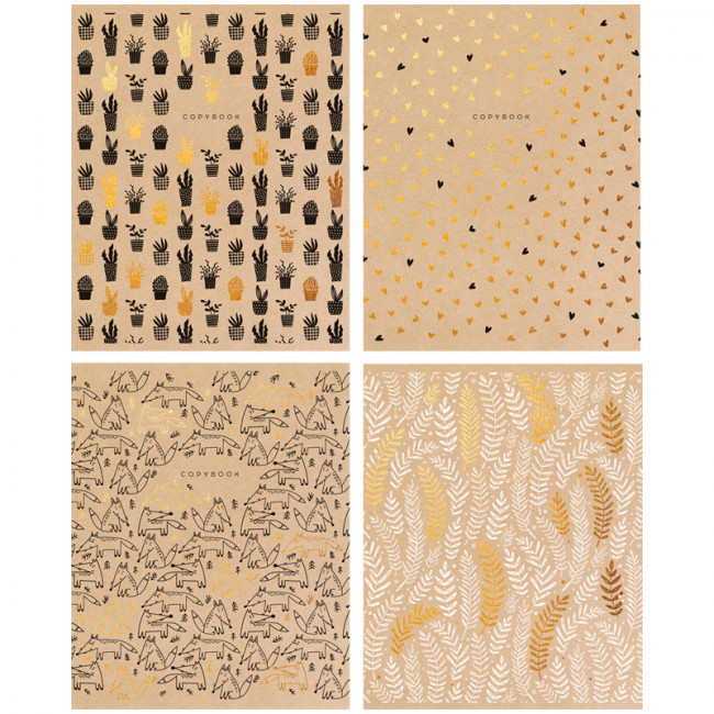 Тетрадь 48л., А5, клетка Greenwich Line "Kraft pattern", крафт картон, тиснение фольгой, 70г/м2