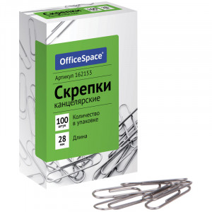 Скрепки канцелярские к/к 100шт 28мм Спейс