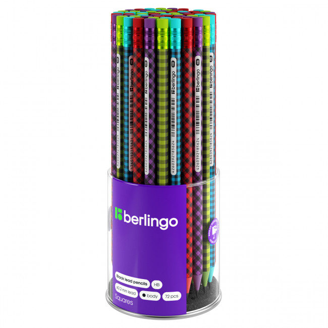 Карандаш ч/г Berlingo "Squares", круглый, с ластиком, заточен., пластиковый, ассорти Карандаш ч/г Berlingo "Squares", круглый, с ластиком, заточен., пластиковый, ассорти