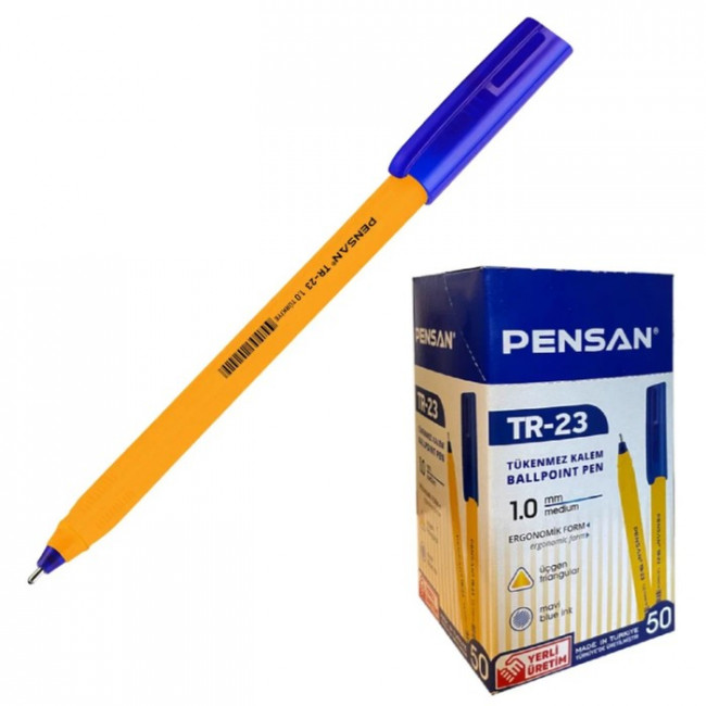 Ручка шариковая Pensan "ТR-23", узел 1.0 мм, чернила синие, трехгранный корпус, жёлтая Ручка шариковая Pensan "ТR-23", узел 1.0 мм, чернила синие, трехгранный корпус, жёлтая