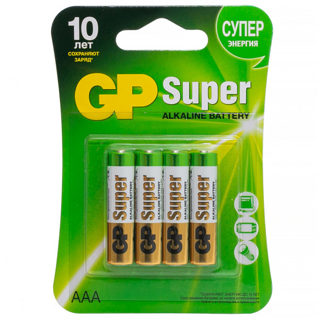 Батарейка GP Super AAA (LR03) 24A алкалиновая, BC4 Батарейка GP Super AAA (LR03) 24A алкалиновая, BC4